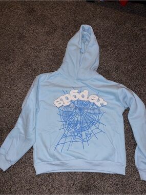 Light Blue Spiderweb Graphic Hoodie - Unbranded